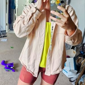 Urban Outfitters thick button down soft pink jacket blouse pockets oversized XS